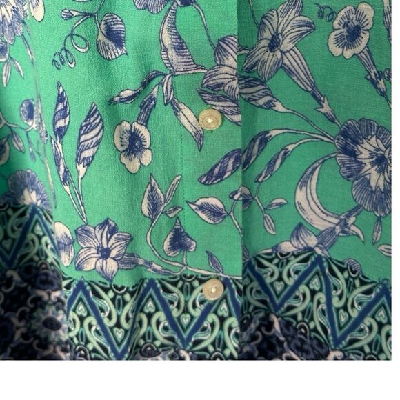 Lands End Women’s Button Cover Up Shirt Dress Roll Tab Sleeve Teal Floral M - Picture 6 of 9